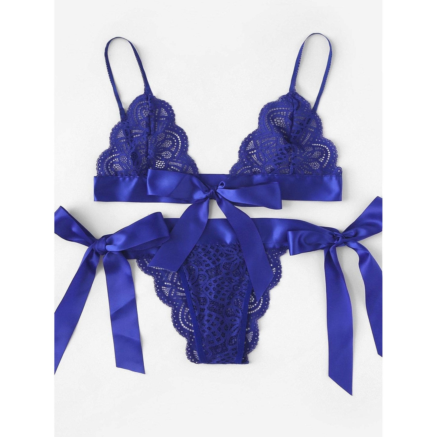Scalloped Trim Ribbon Lingerie Set