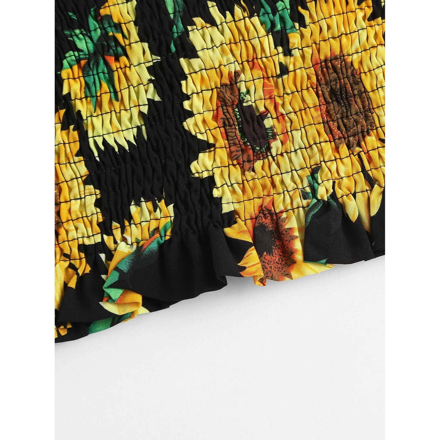 Sunflower Print Pleated Tube Top