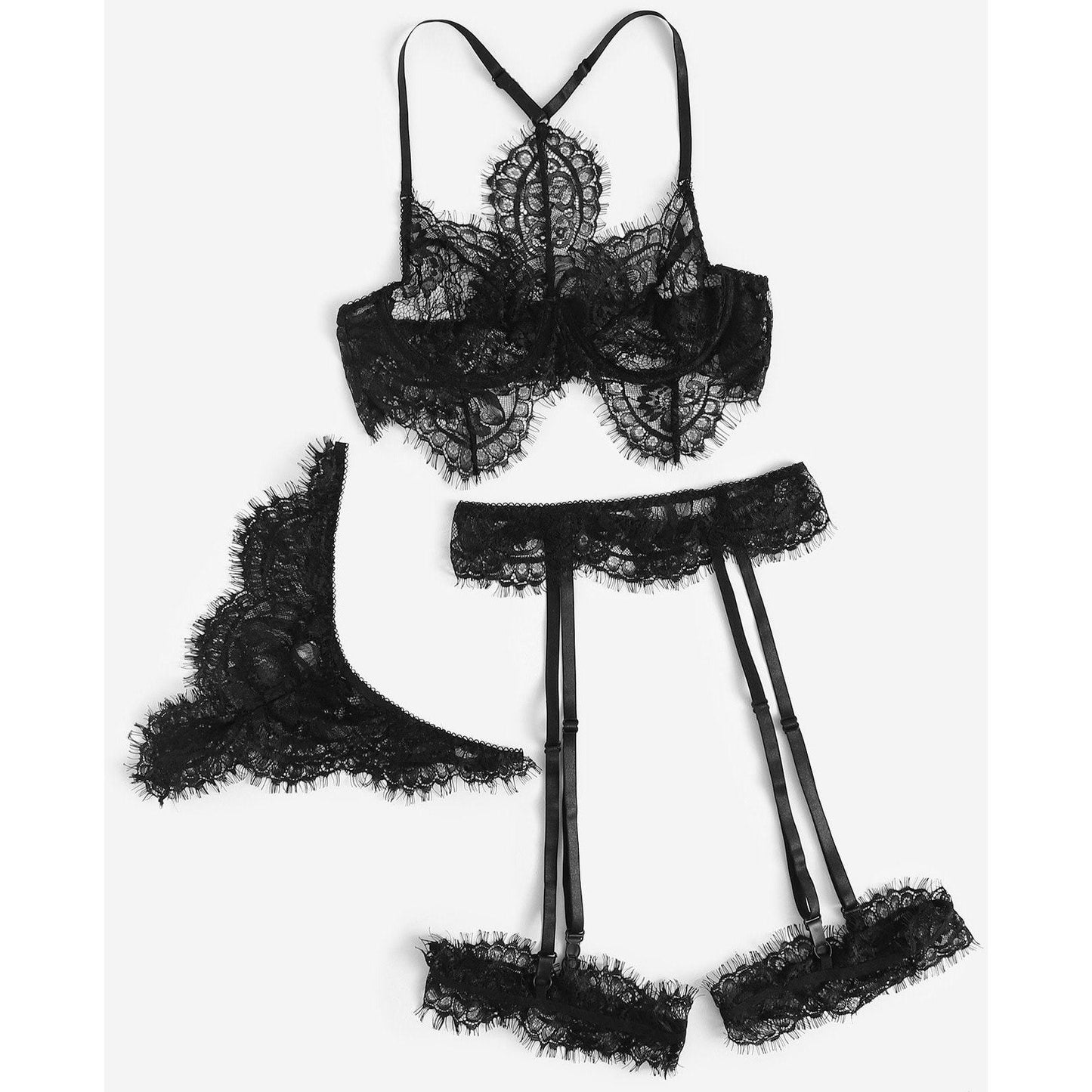 Eyelash Lace Garter Lingerie Set