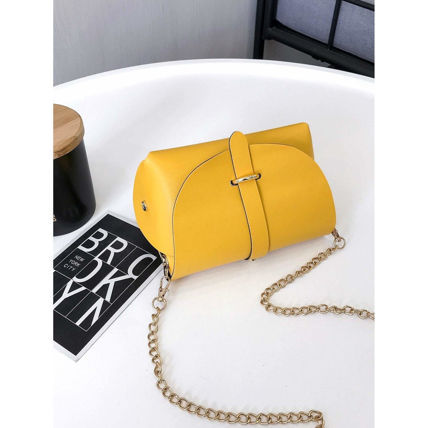 Metal Detail Flap PU Chain Bag