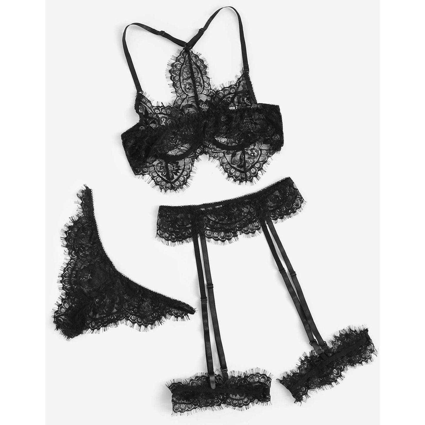 Eyelash Lace Garter Lingerie Set