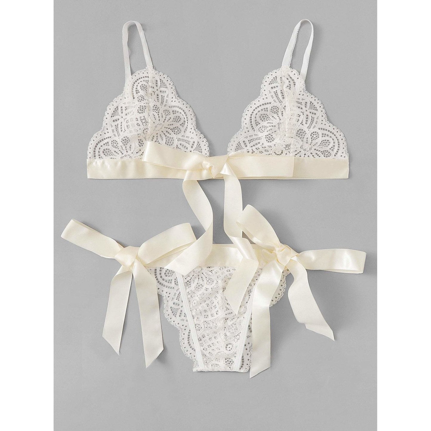 Scalloped Trim Ribbon Lingerie Set