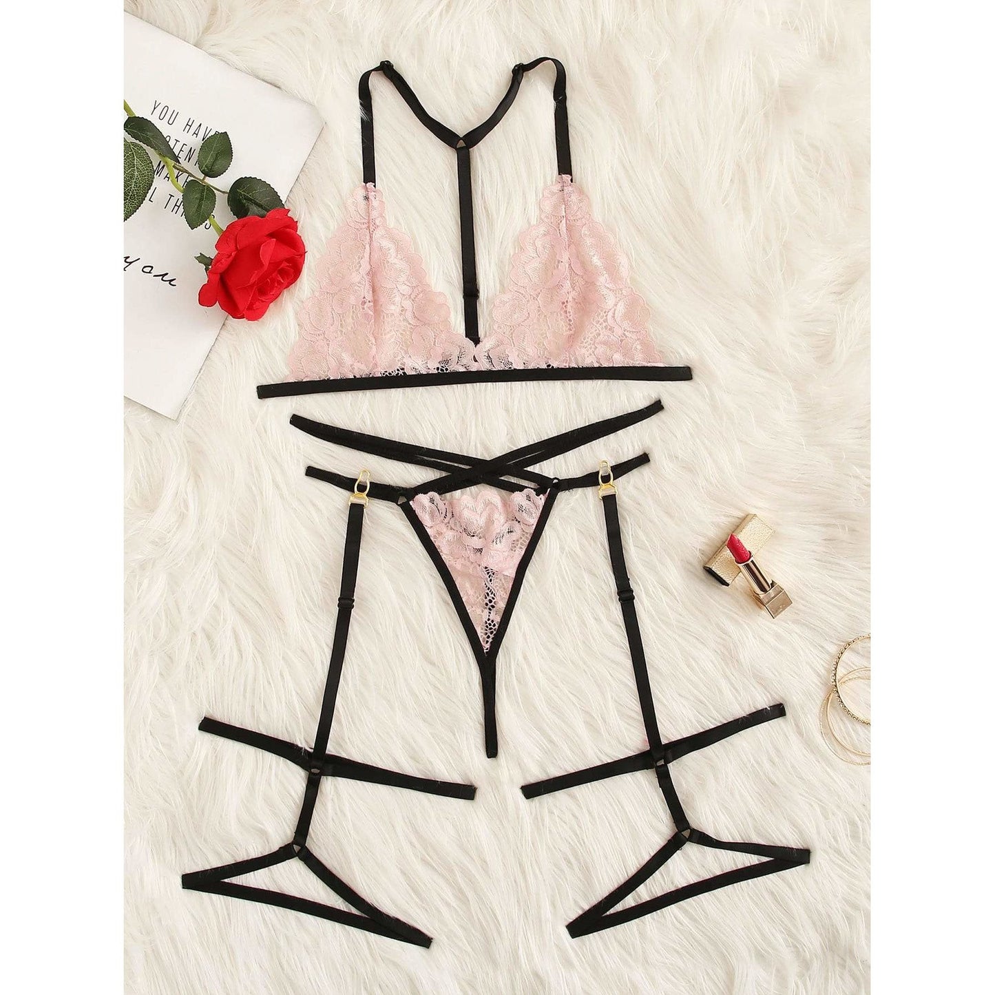 Spicy Floral Lace Garter Lingerie Set