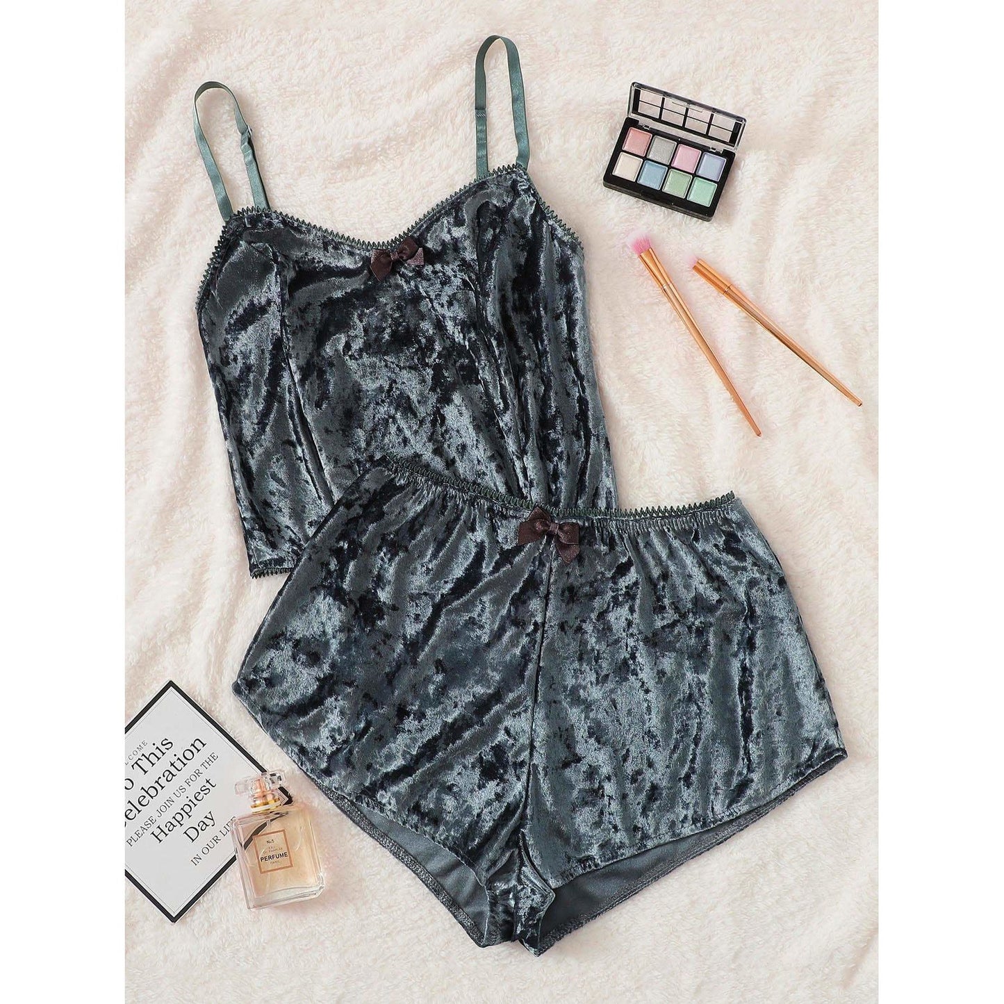 Marilyn Bow Velvet Cami Pajama Set