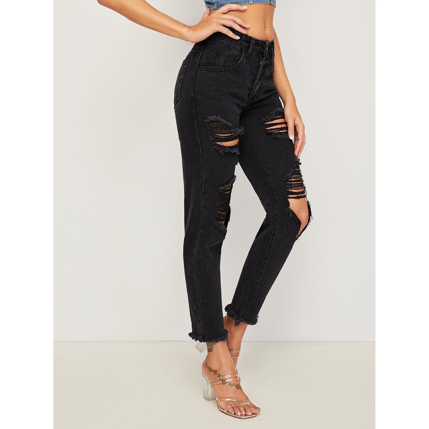 Distressed Raw Hem Jeans