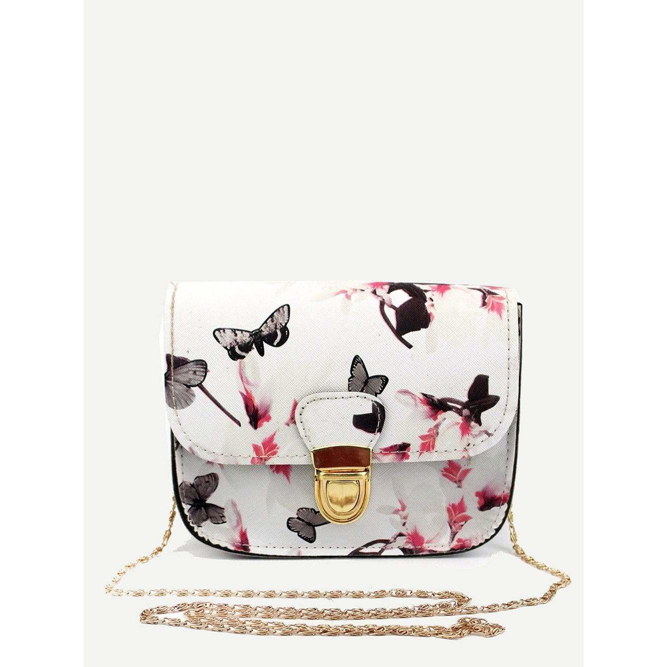 Black Floral Print Chain Bag