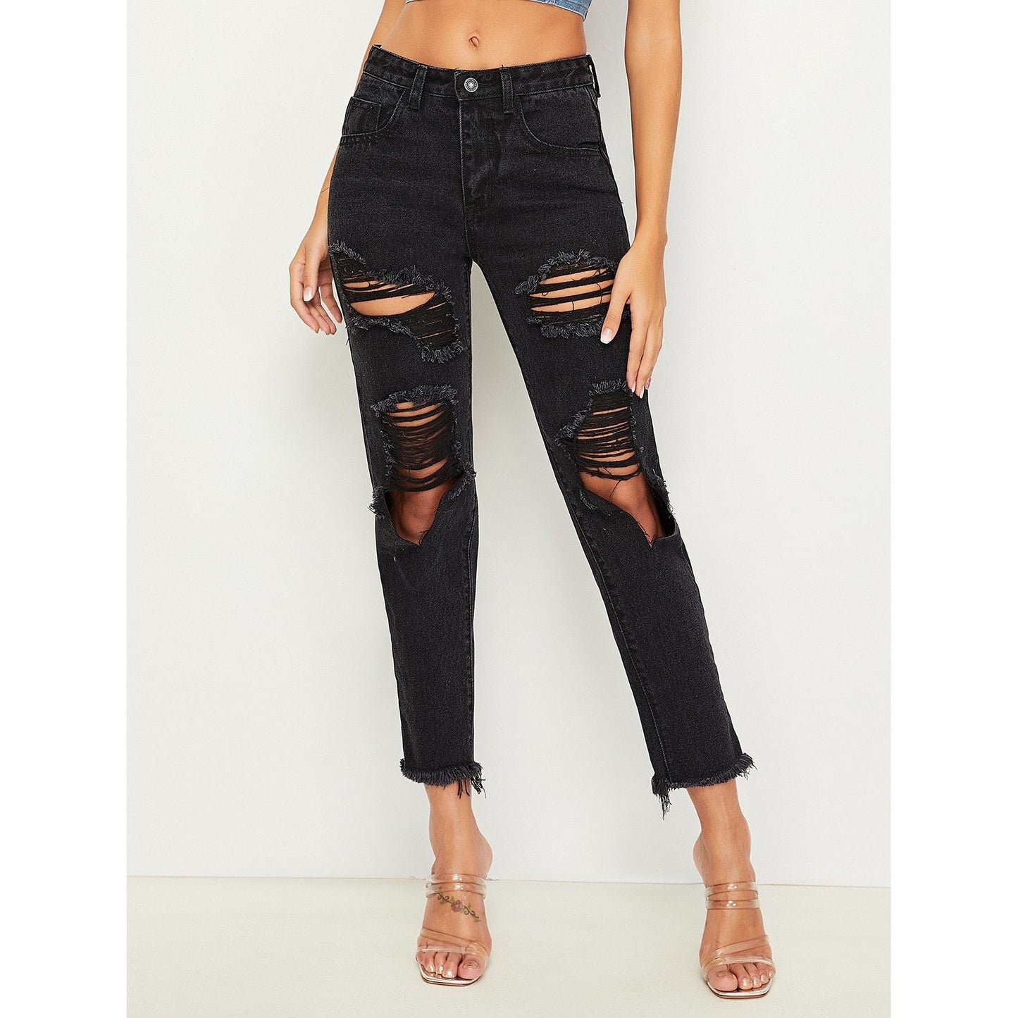 Distressed Raw Hem Jeans