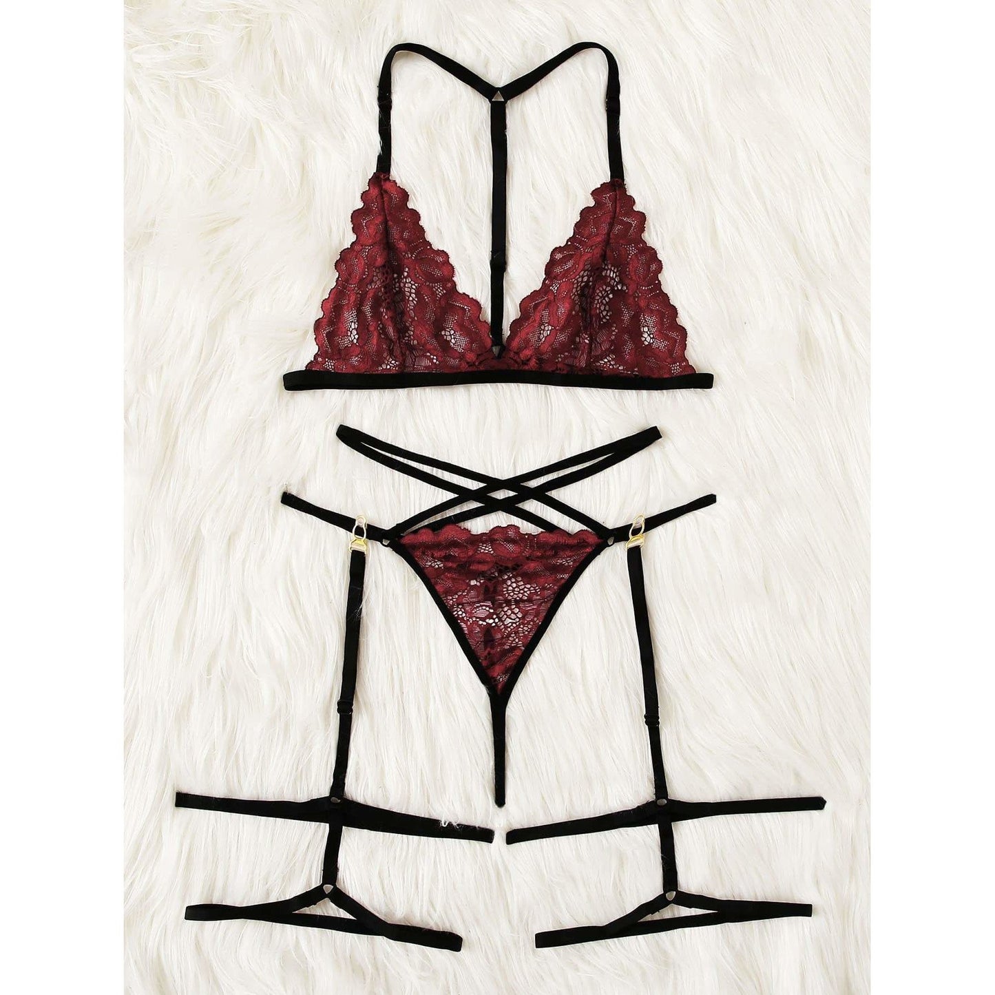 Spicy Floral Lace Garter Lingerie Set