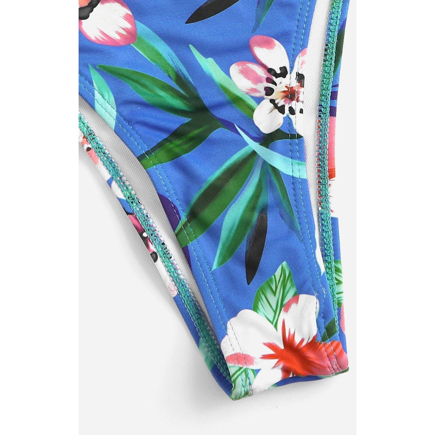 Blue Flower & Leaf Print Bikini Set