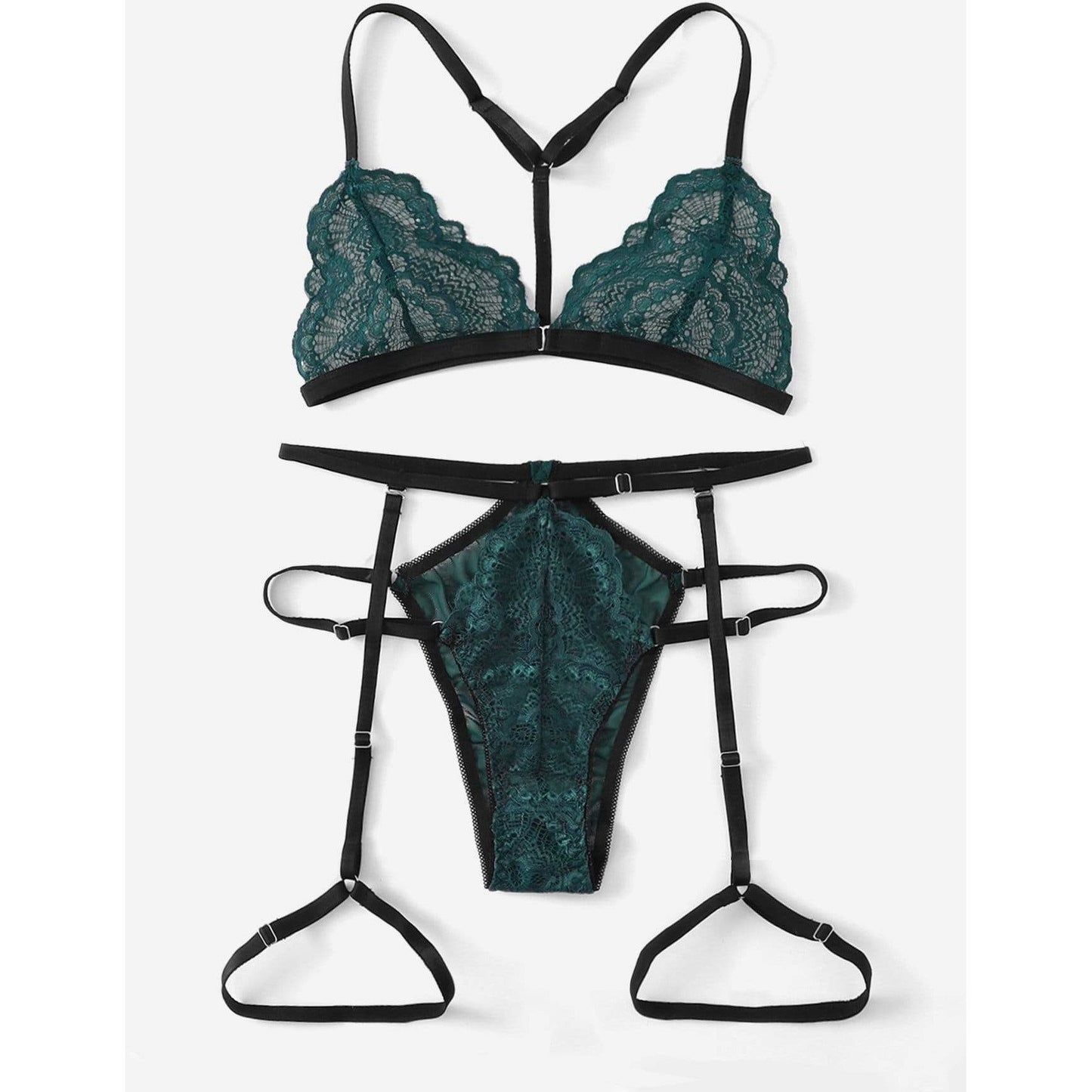 Scalloped Lace Garter Lingerie Set