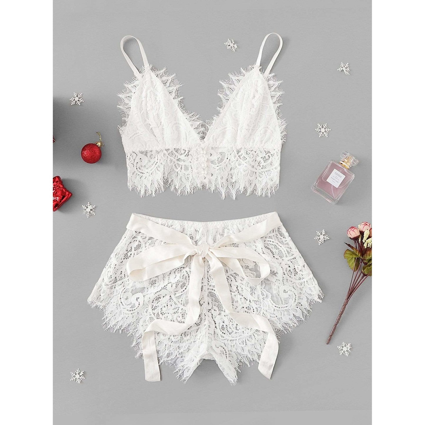 White Ribbon Lace Lingerie Set