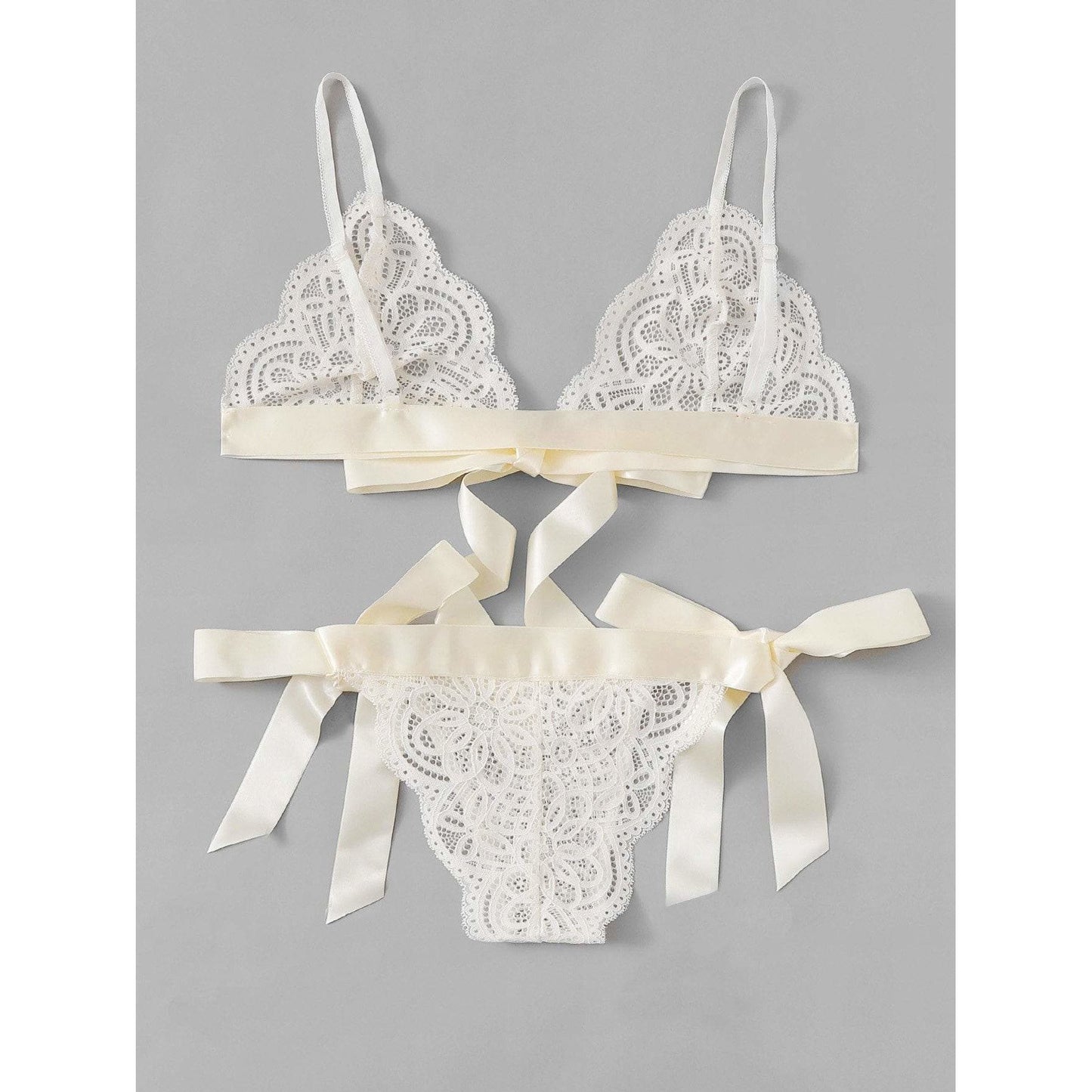 Scalloped Trim Ribbon Lingerie Set