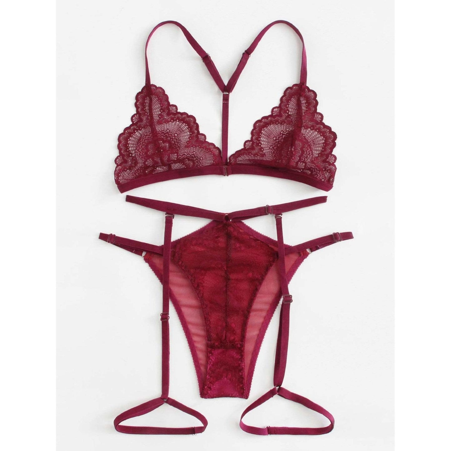 Scalloped Lace Garter Lingerie Set