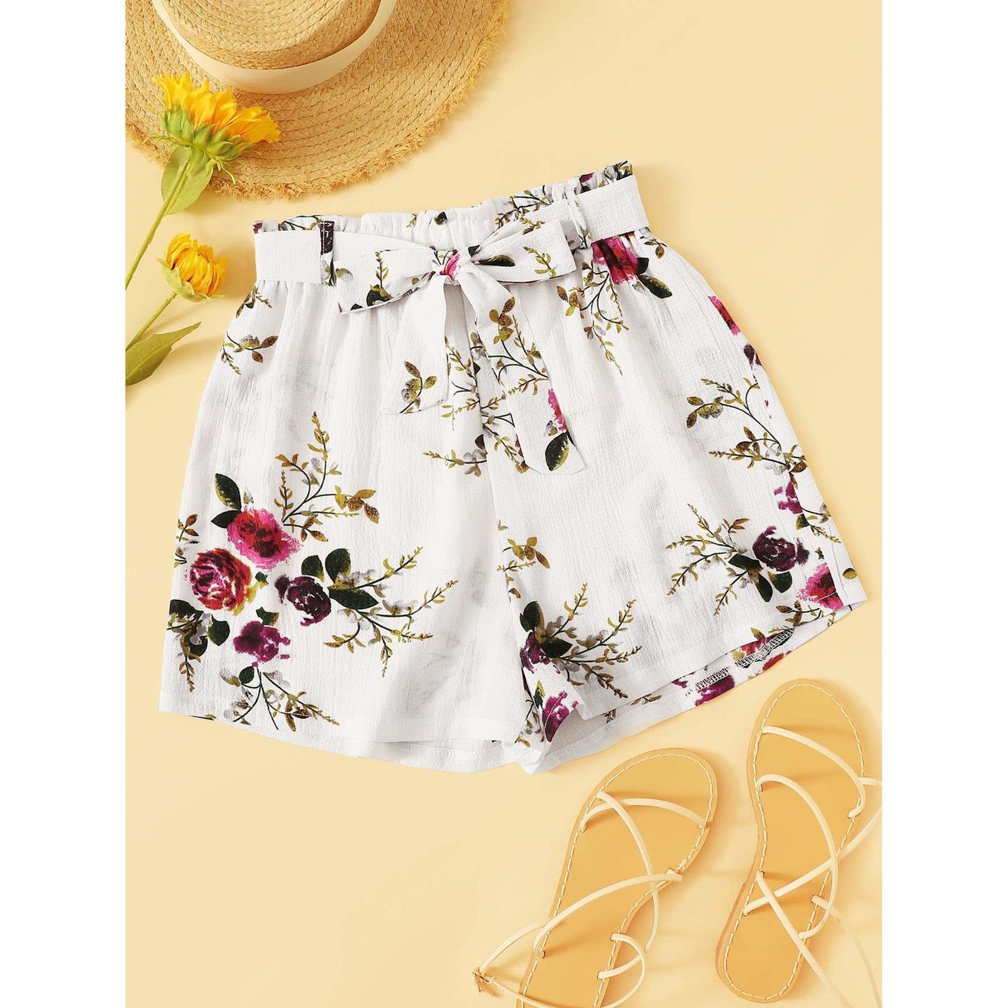 Very Floral Print Self Tie Shorts