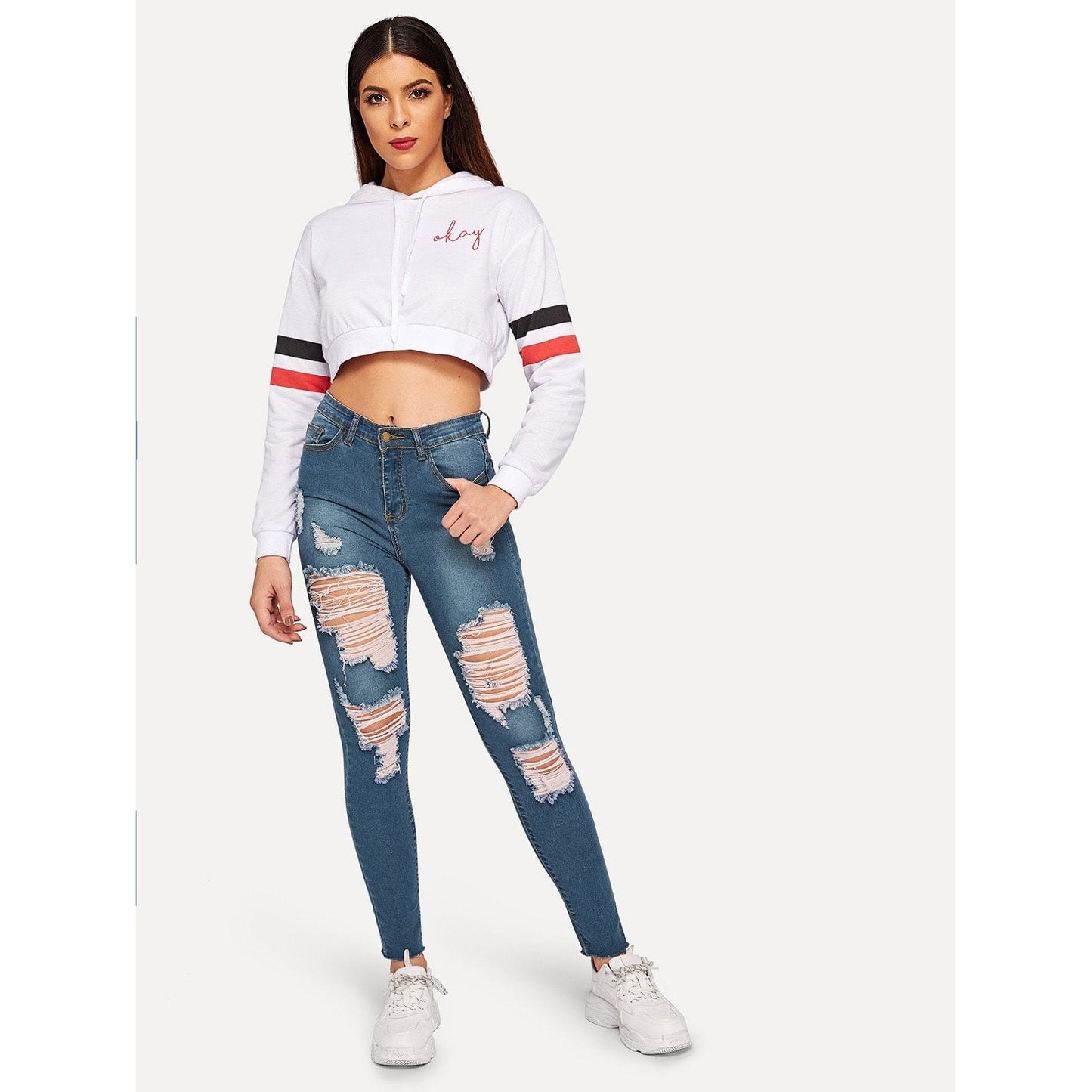 Distressed Raw Hem Skinny Jeans