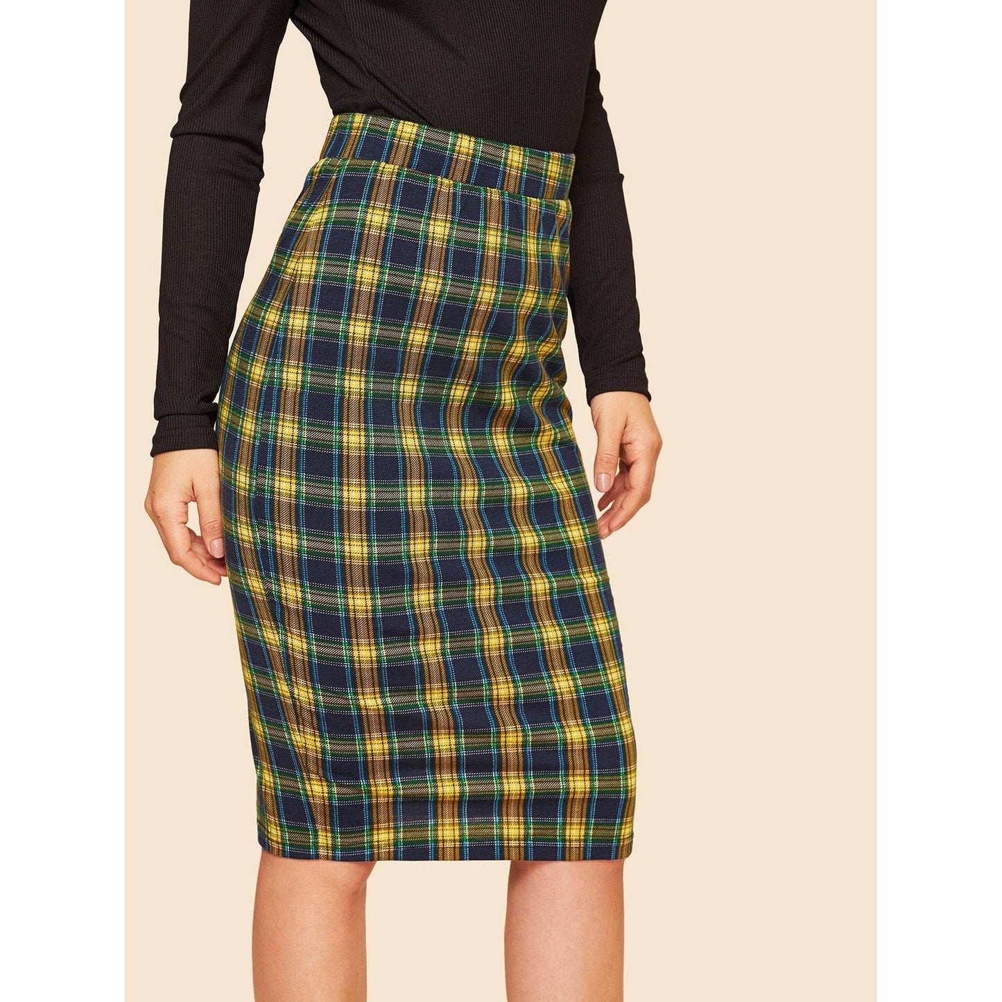 Plaid Print Pencil Skirt