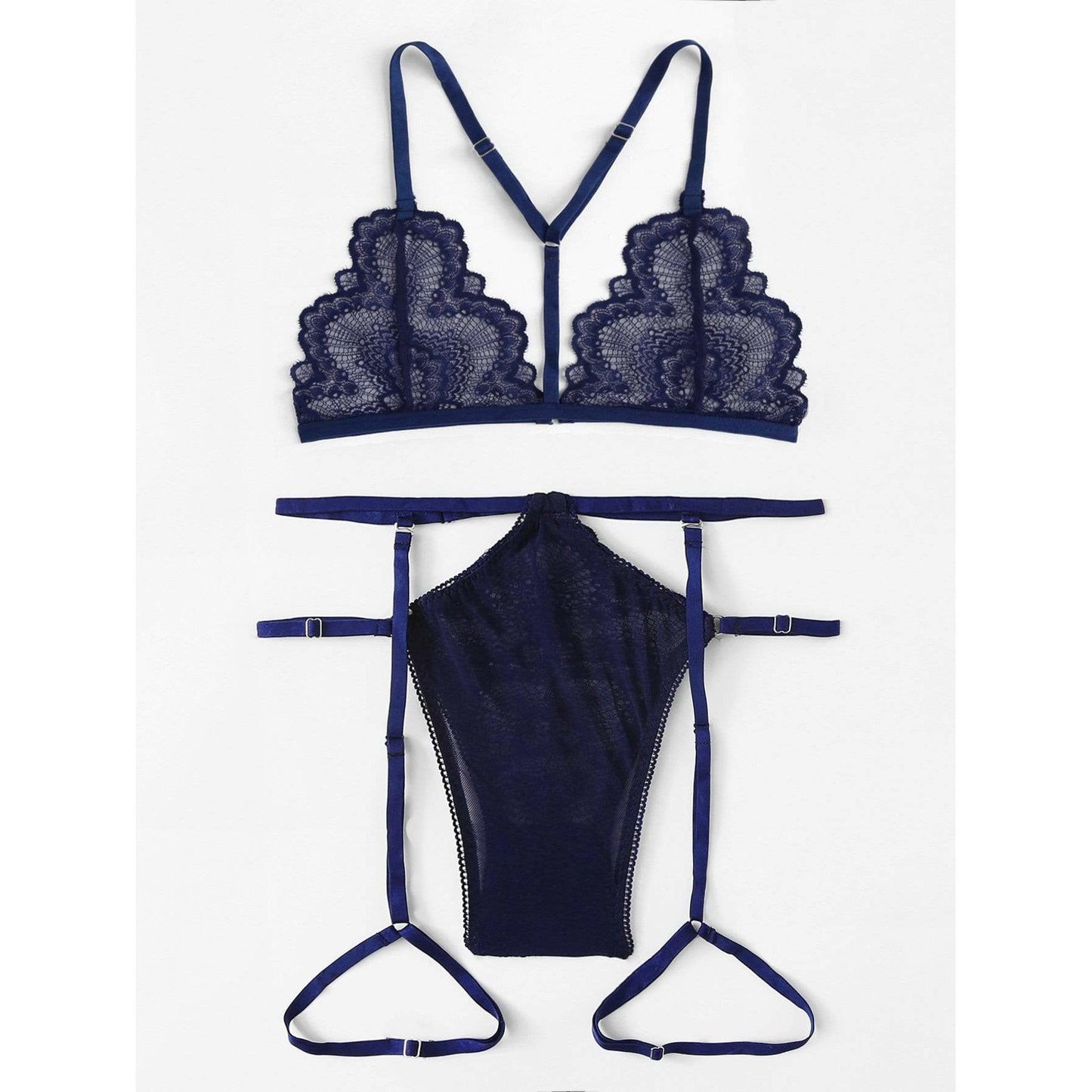 Scalloped Lace Garter Lingerie Set