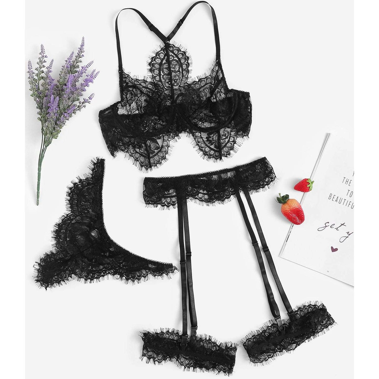 Eyelash Lace Garter Lingerie Set