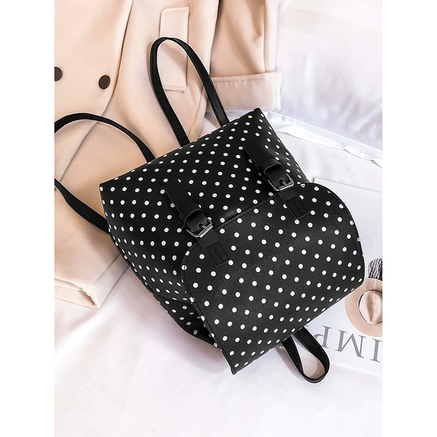 Polka Dot Double Buckle Strap Backpack