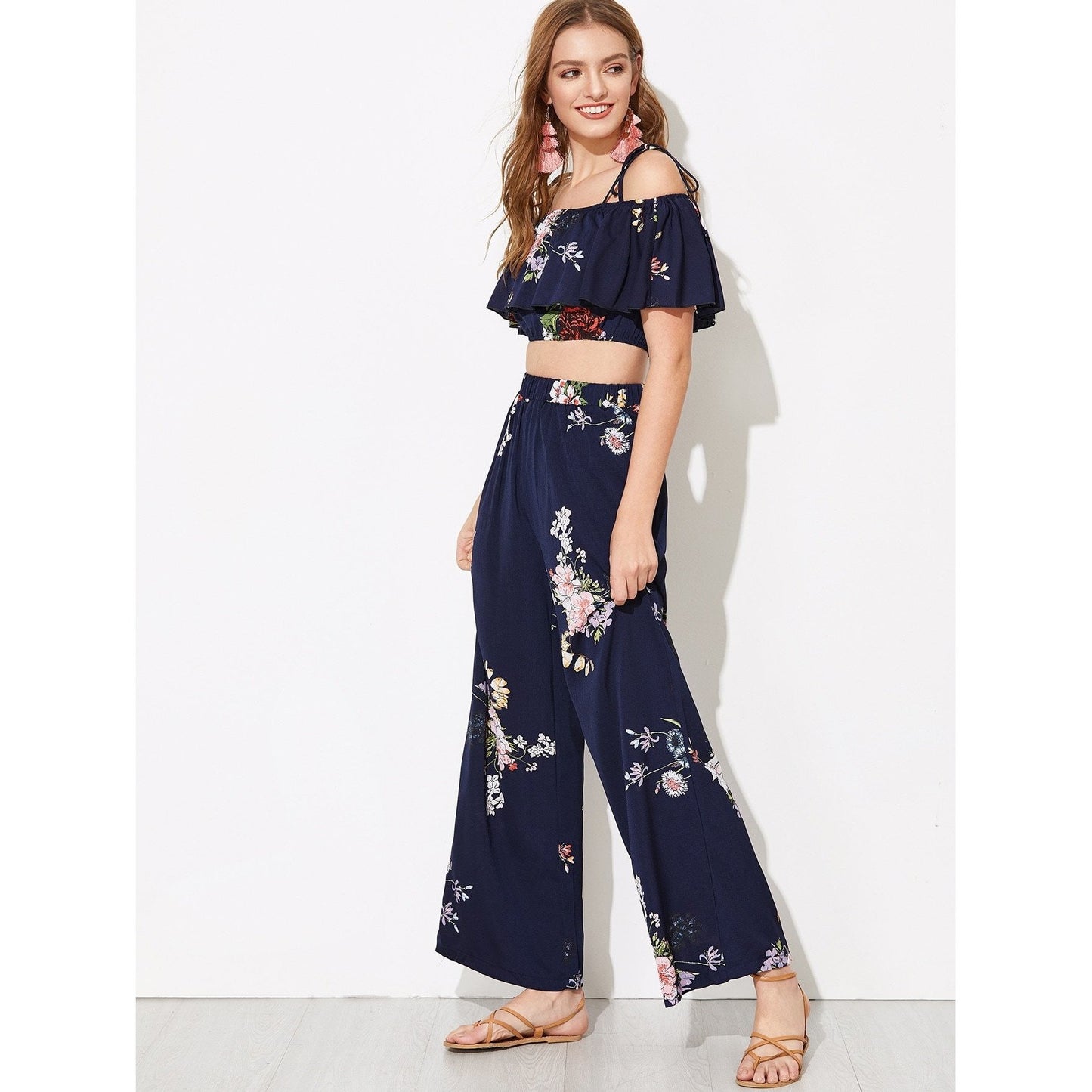 Flounce Foldover Top Floral Set