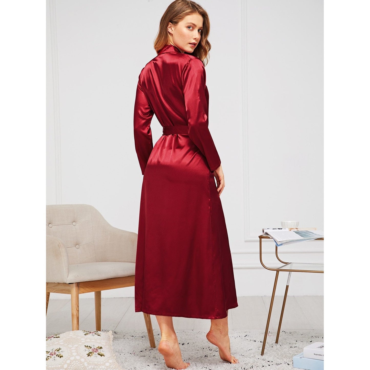 Satin Cami Dress With Self Belted Robe