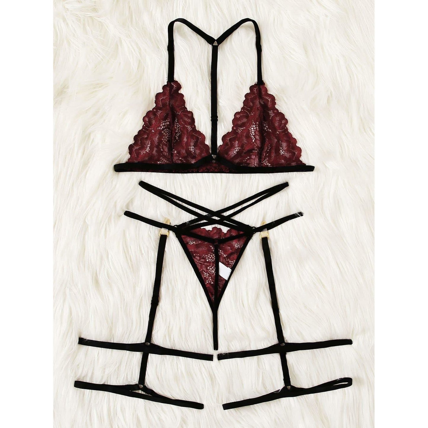 Spicy Floral Lace Garter Lingerie Set