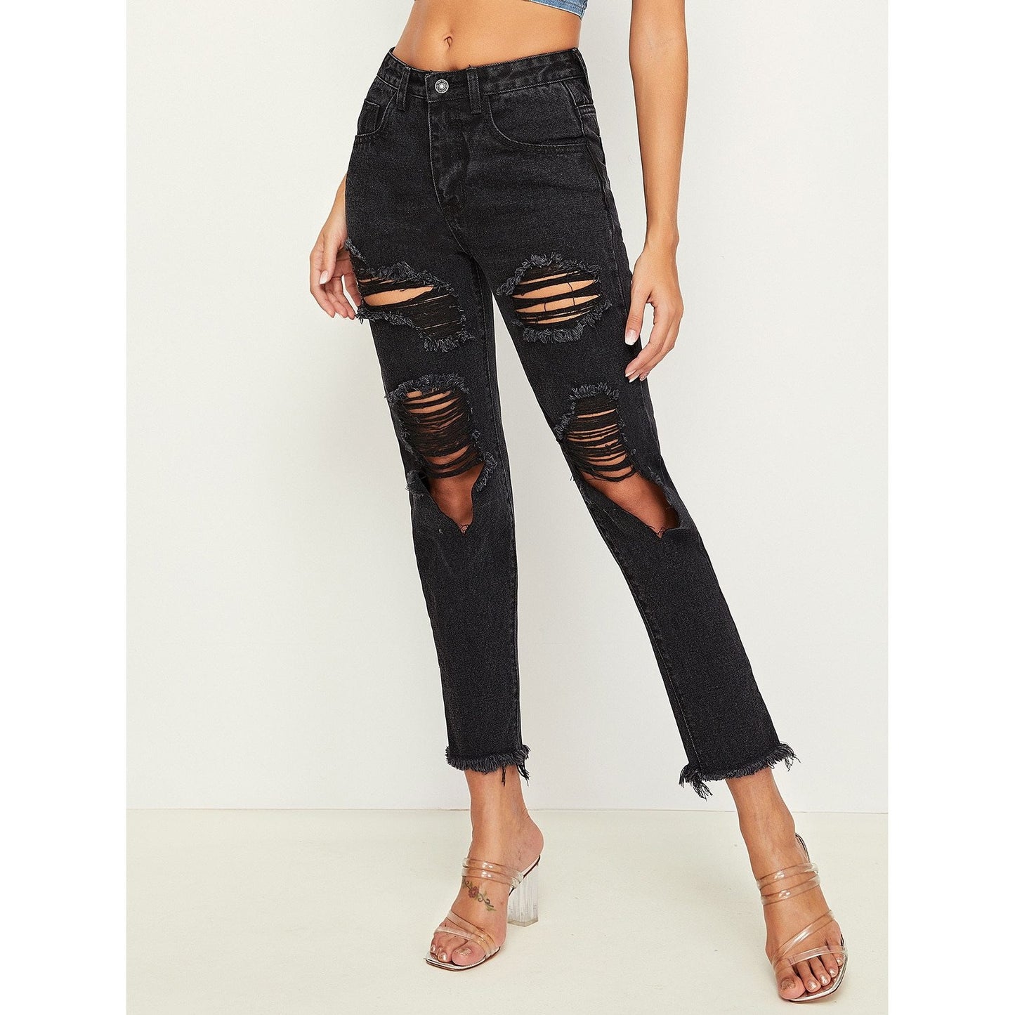 Distressed Raw Hem Jeans