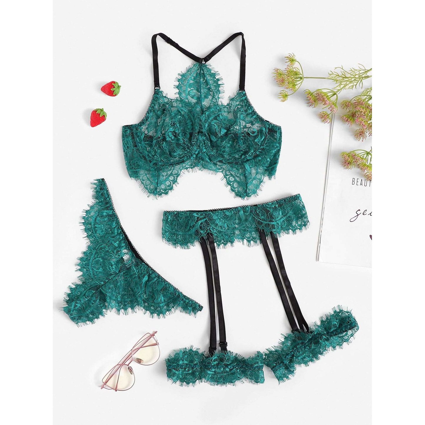 Eyelash Lace Garter Lingerie Set