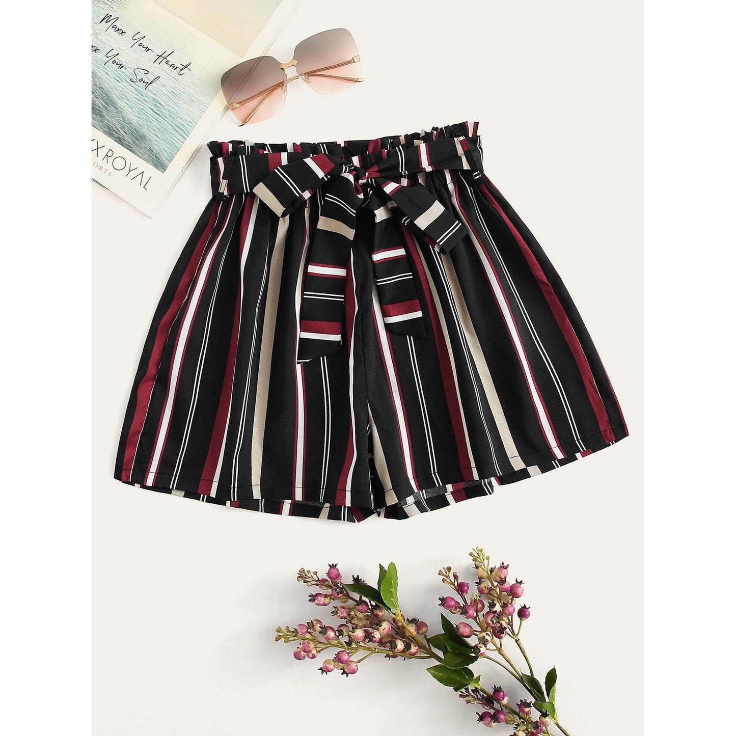 Luna Self Tie Striped Shorts