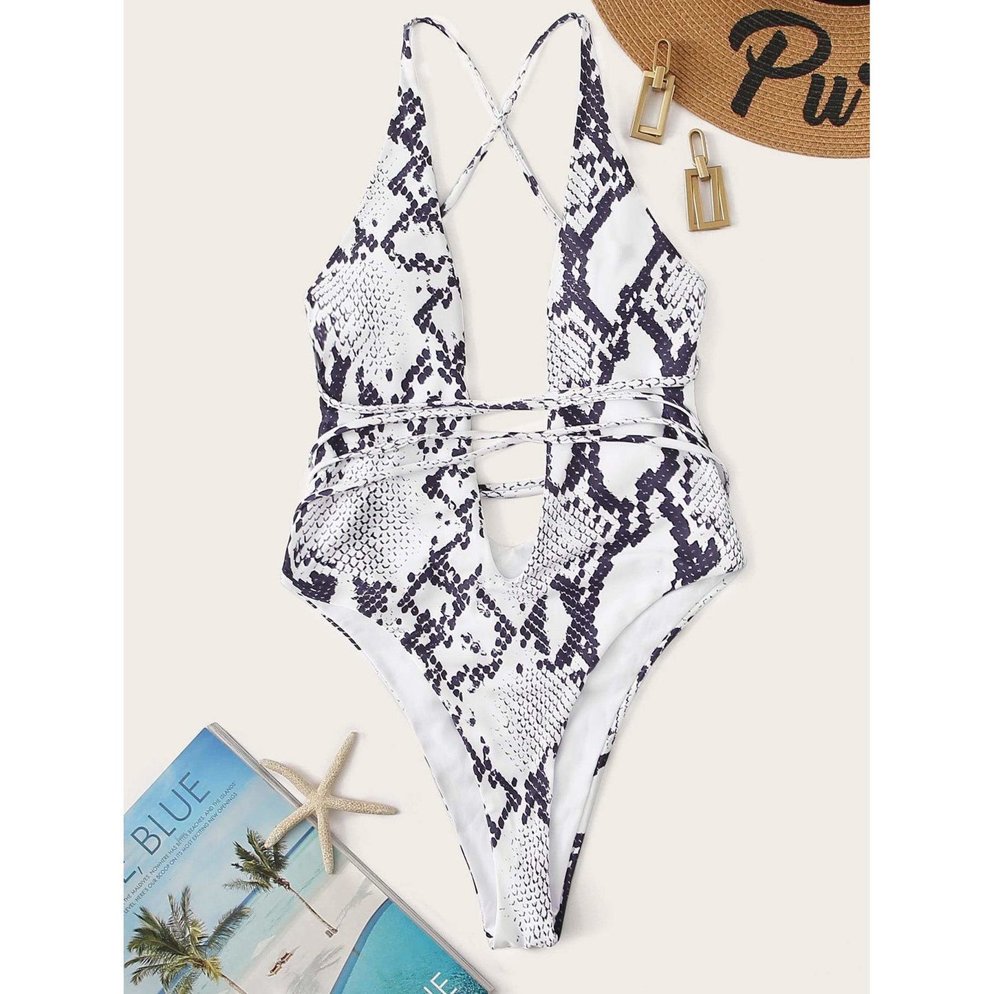 Medusa Snakeskin Print One Piece Swimsuit