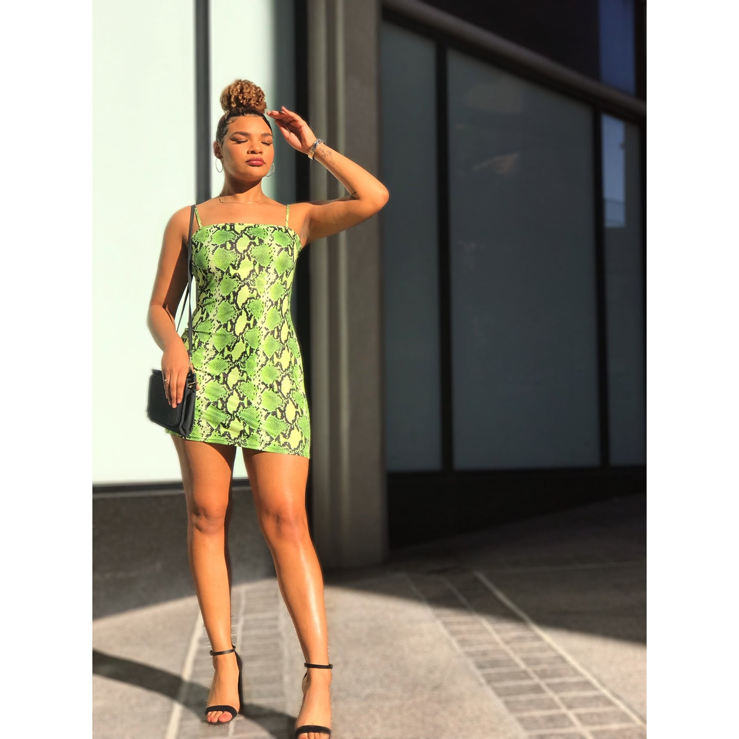 Green Snake Print Cami Dress