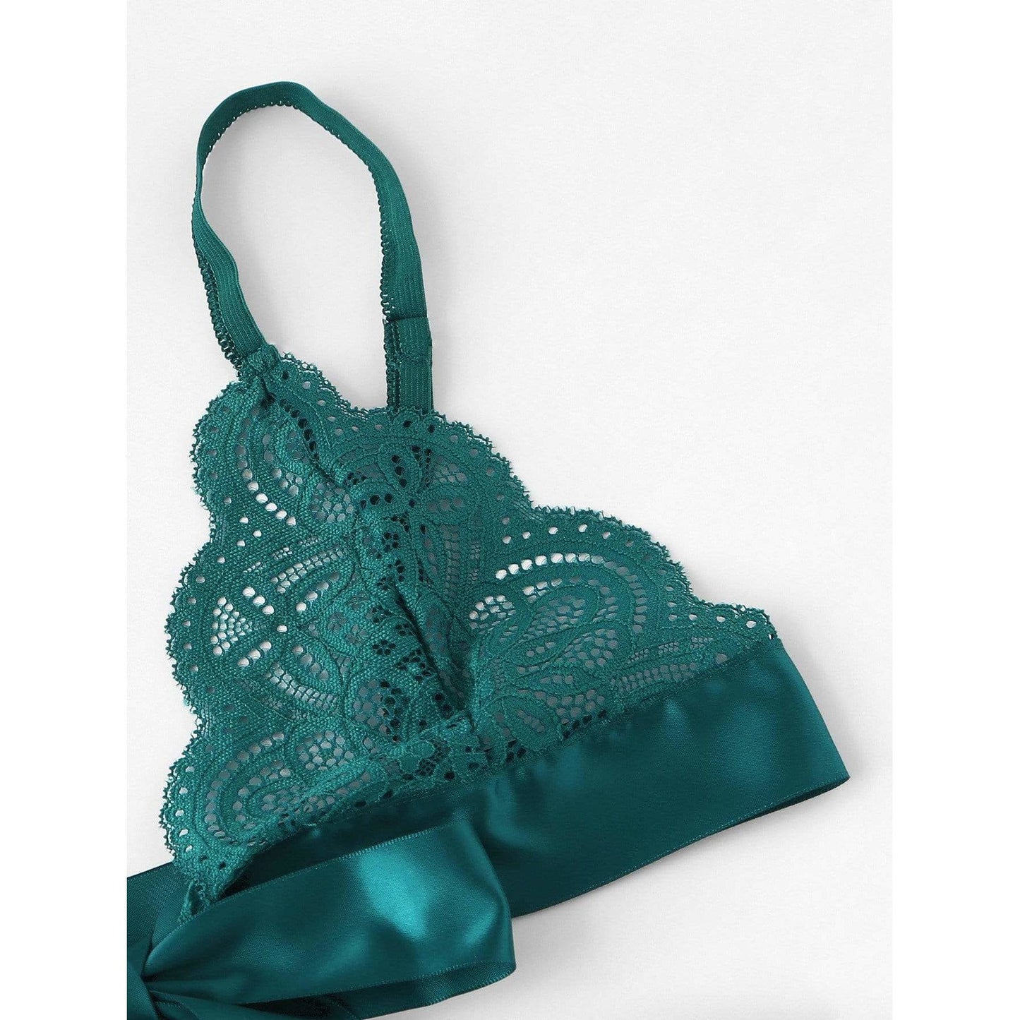 Scalloped Trim Ribbon Lingerie Set