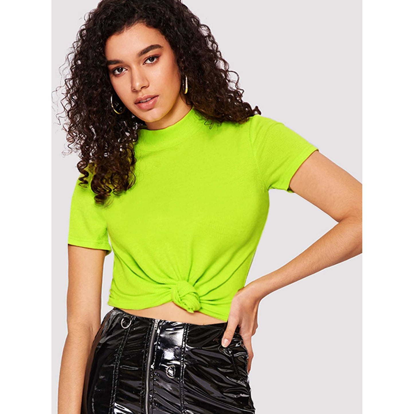 Mock Neck Ribbed Neon Top