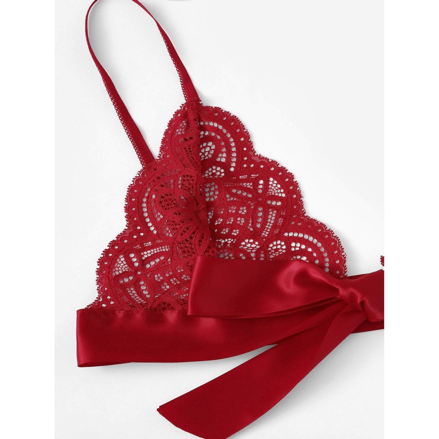 Scalloped Trim Ribbon Lingerie Set