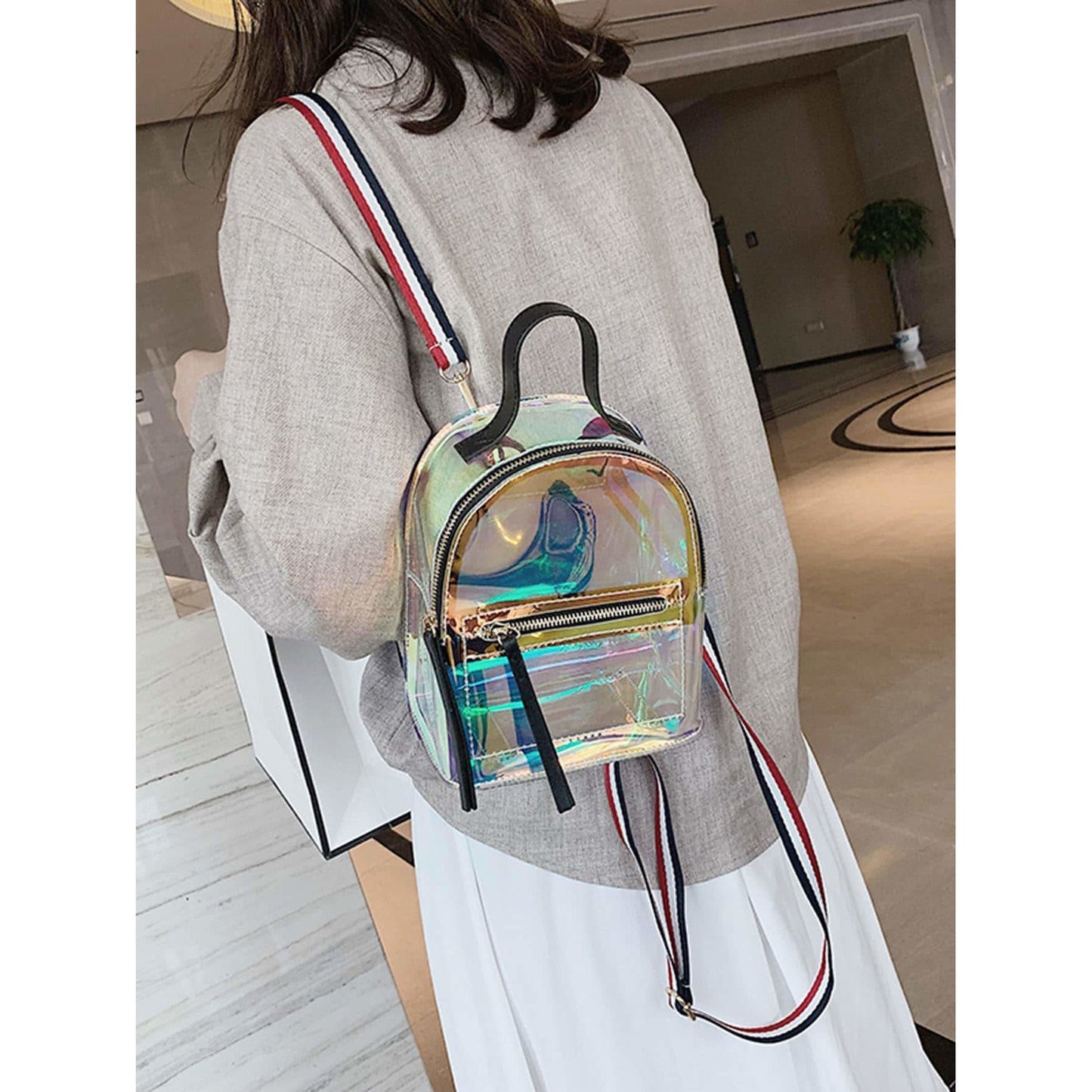 Clear Backpack With Striped Strap