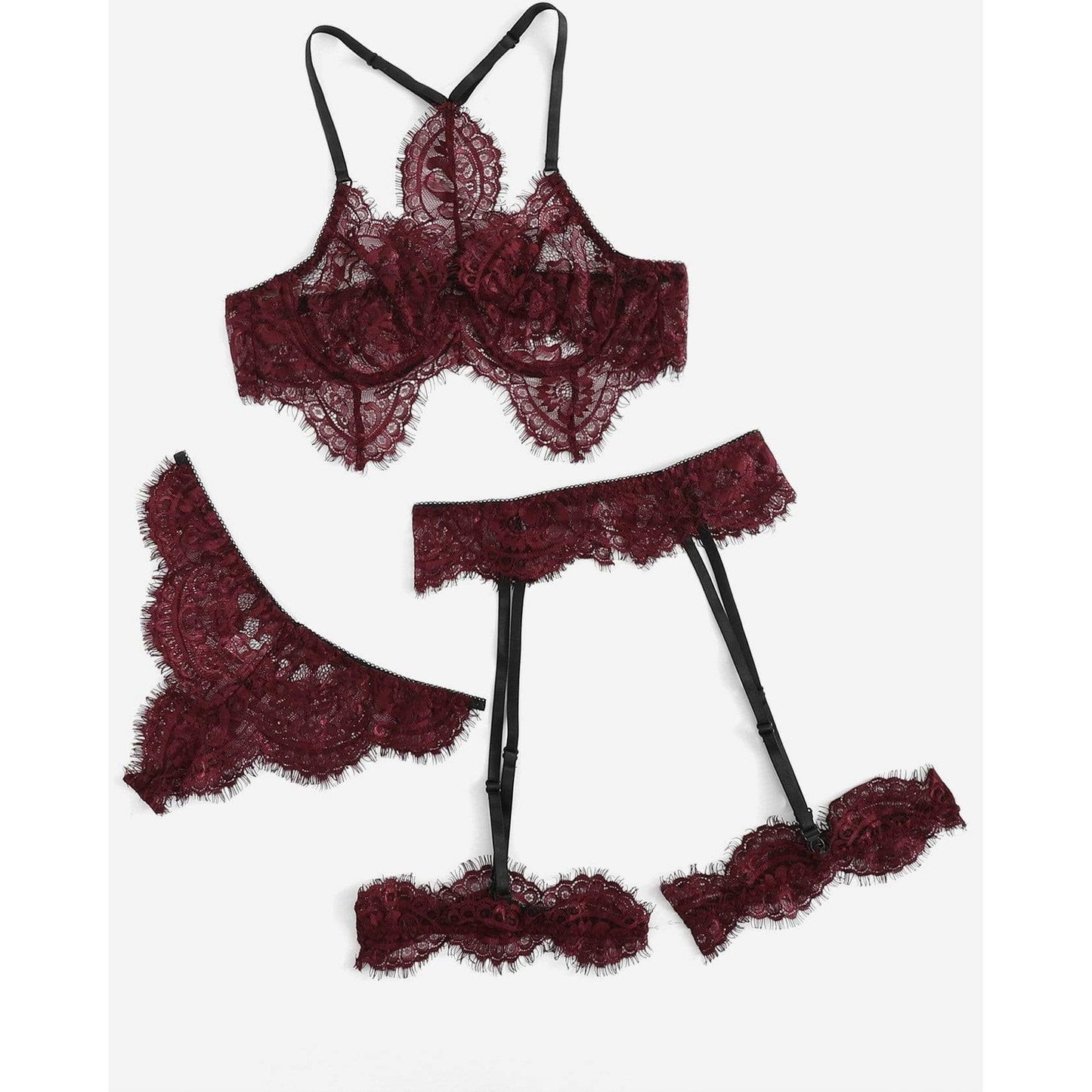 Eyelash Lace Garter Lingerie Set