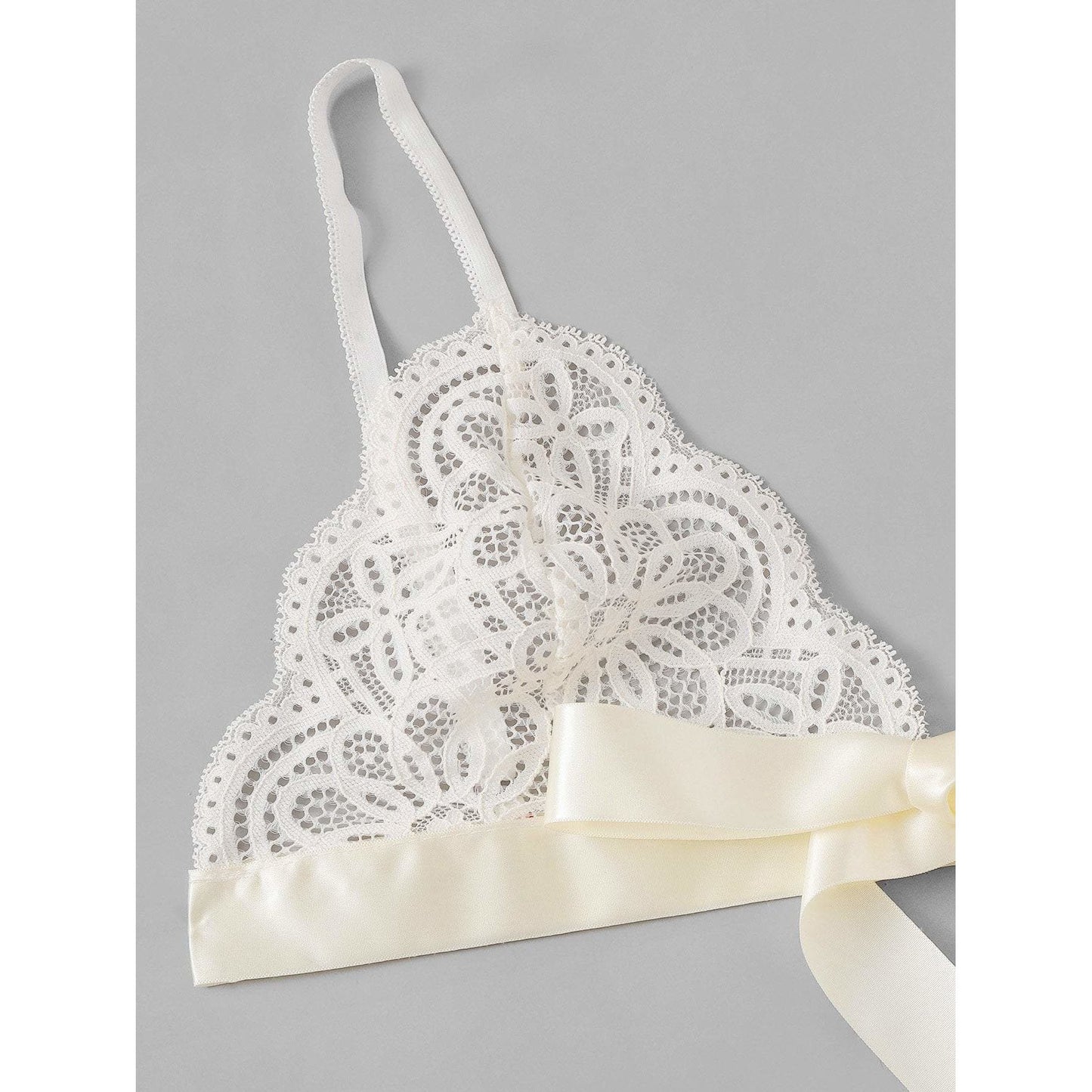 Scalloped Trim Ribbon Lingerie Set