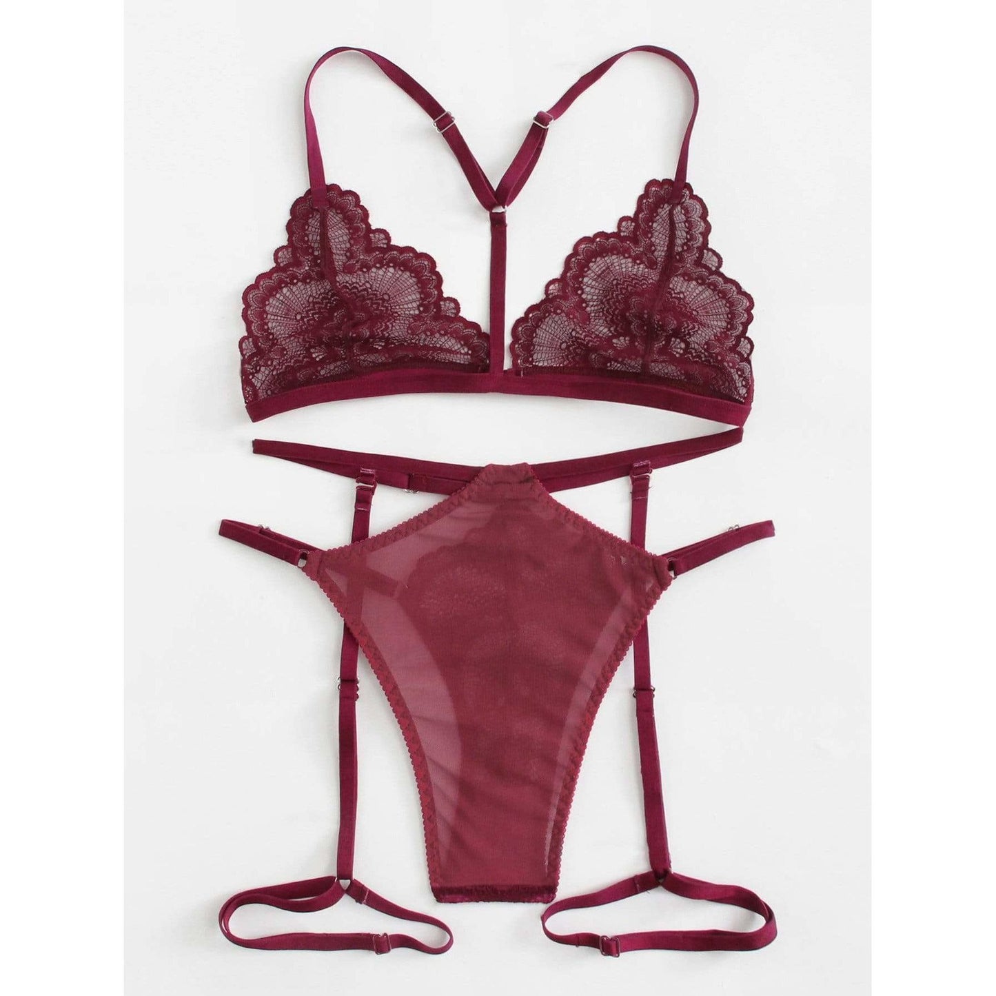 Scalloped Lace Garter Lingerie Set
