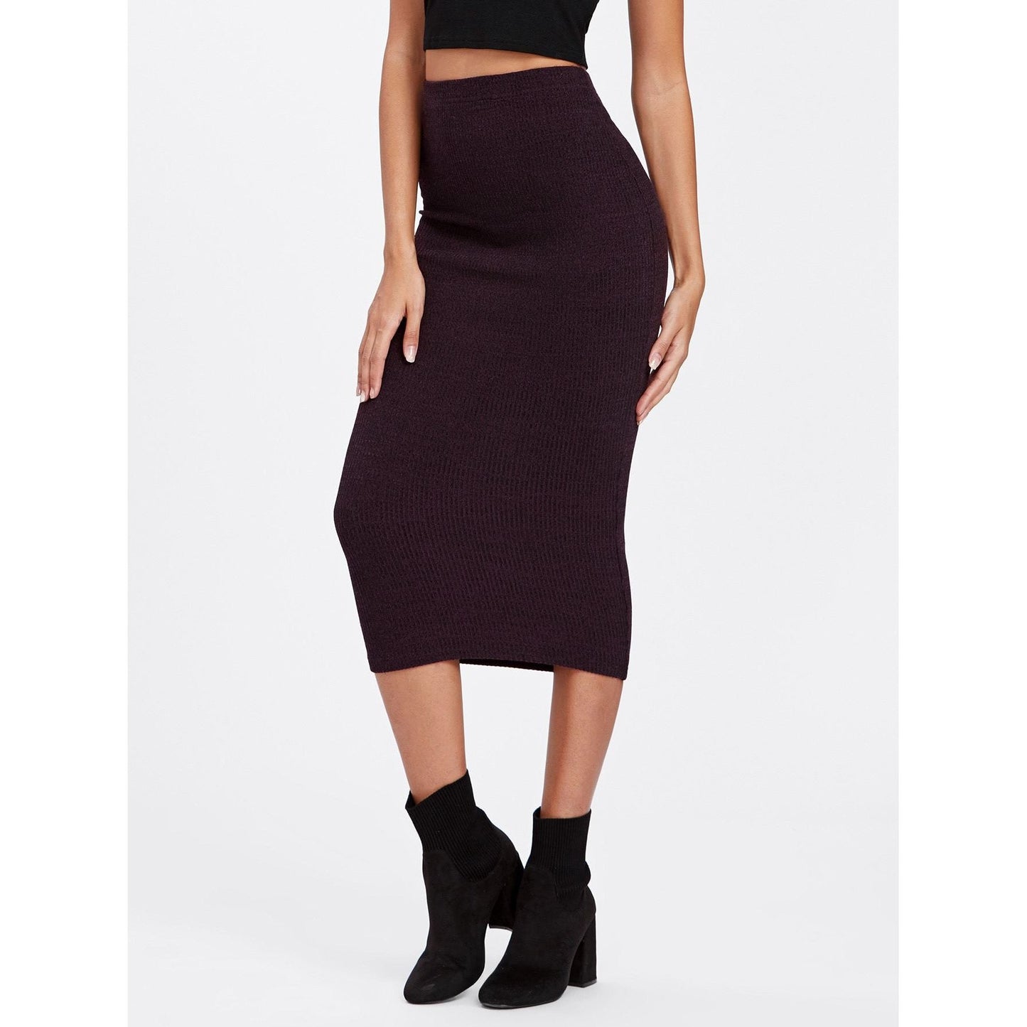 Ribbed Knit Pencil Skirt