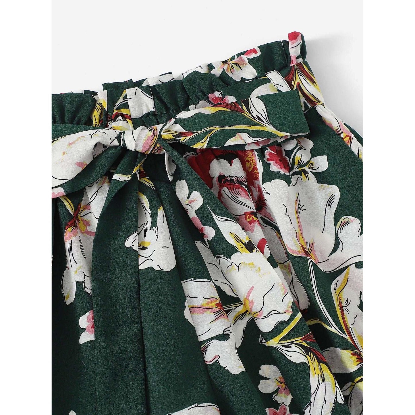 Green Self Tie Floral Print Shorts