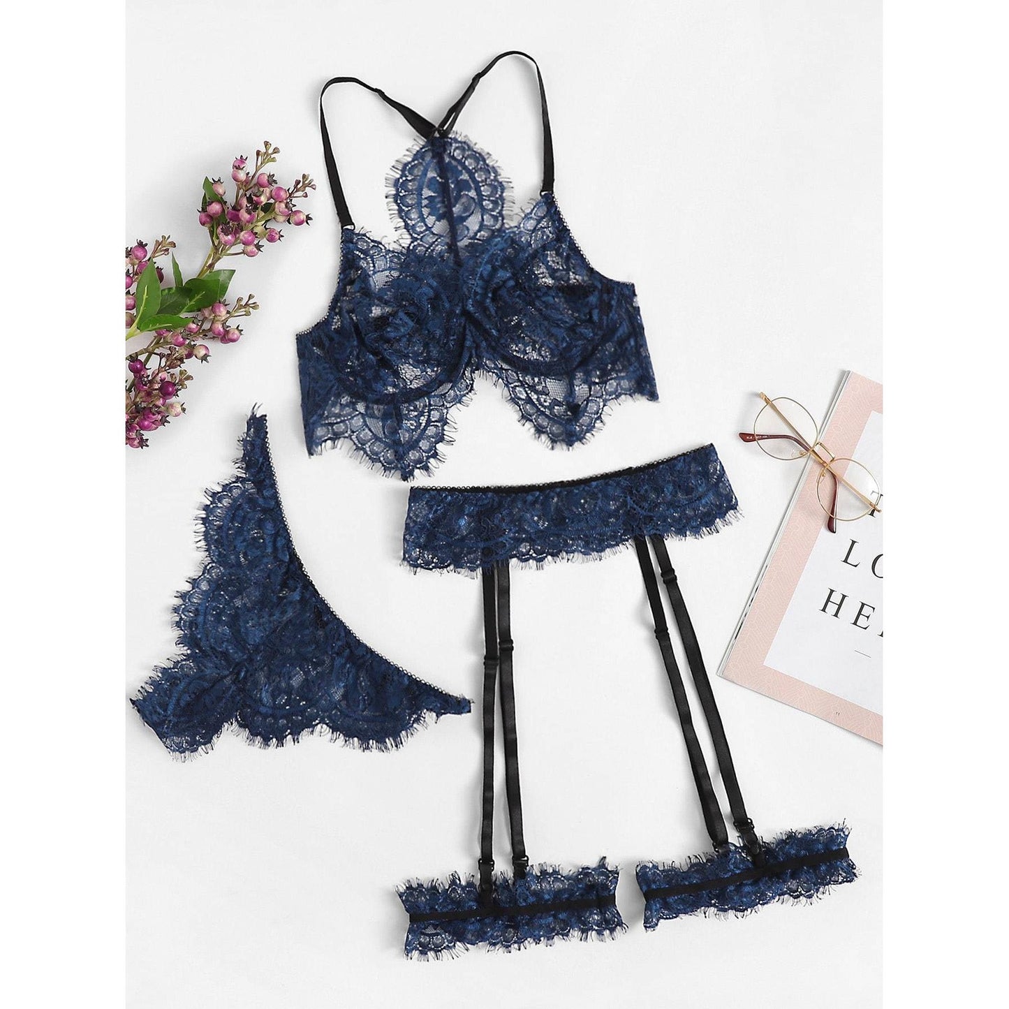 Eyelash Lace Garter Lingerie Set