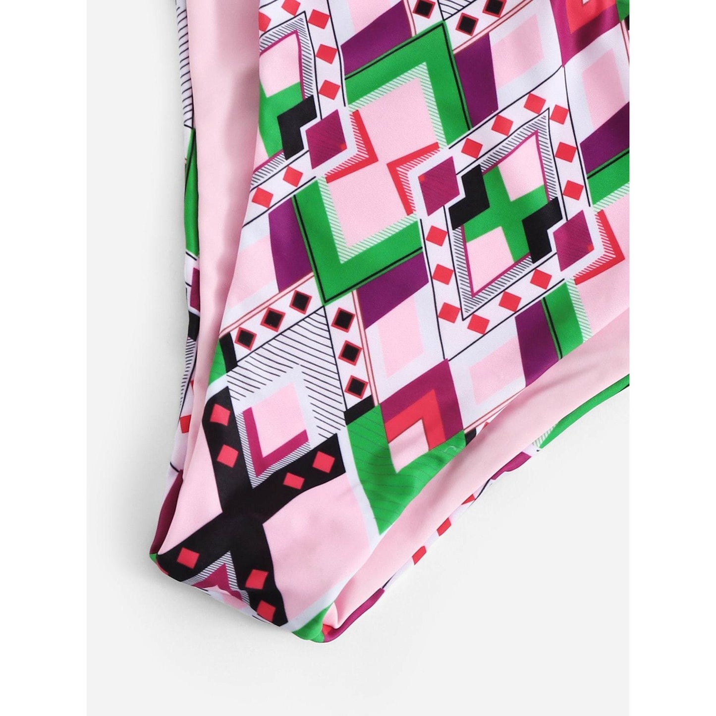 Pom Pom Trim Geo Bandeau Top Bikini Set