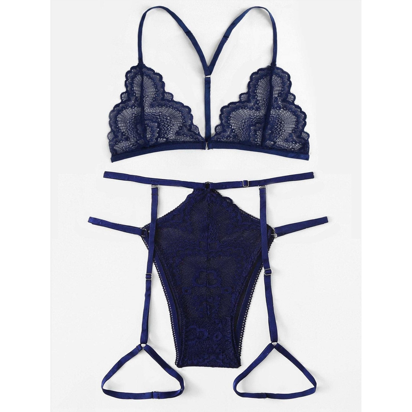 Scalloped Lace Garter Lingerie Set