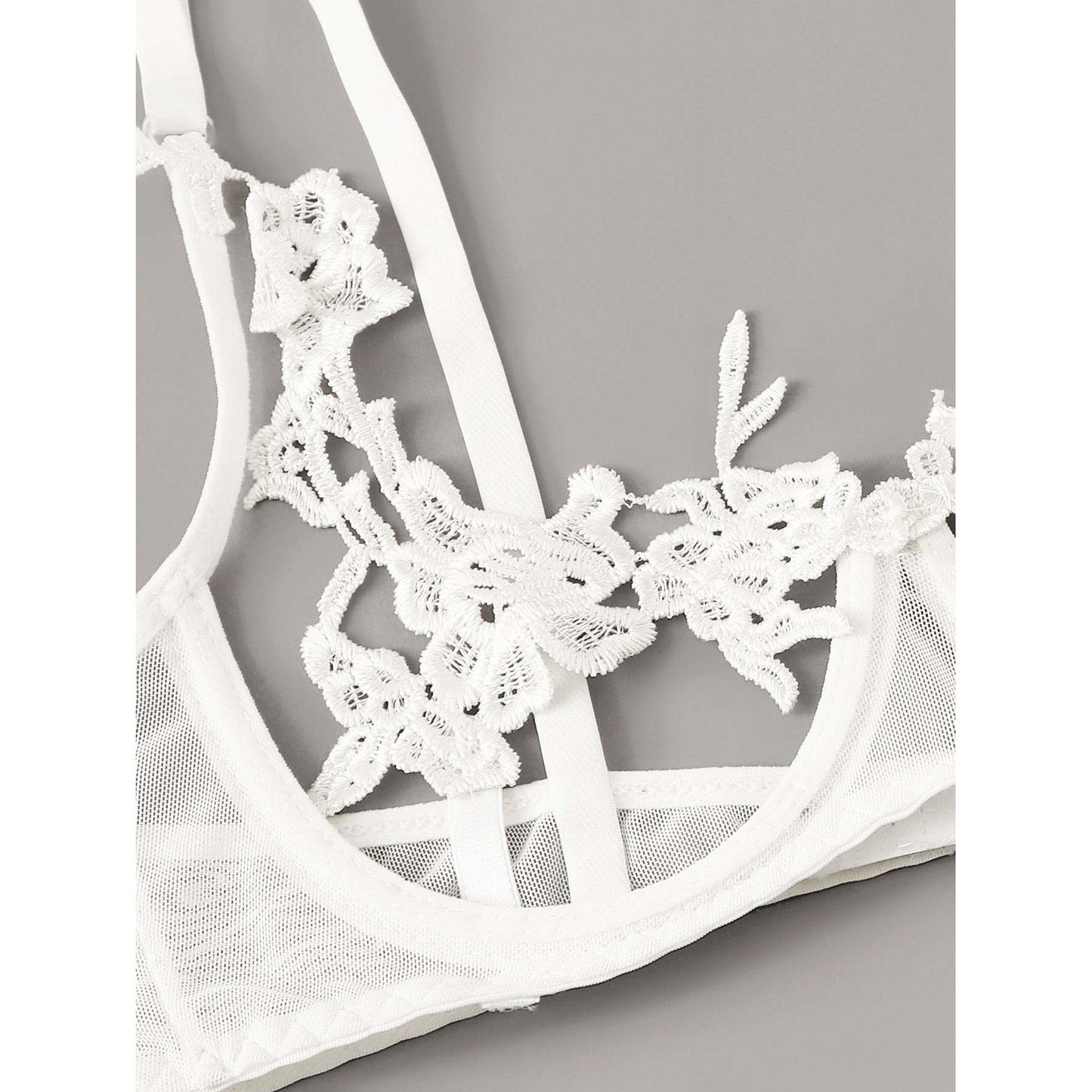 White Floral Lace Garter Lingerie Set