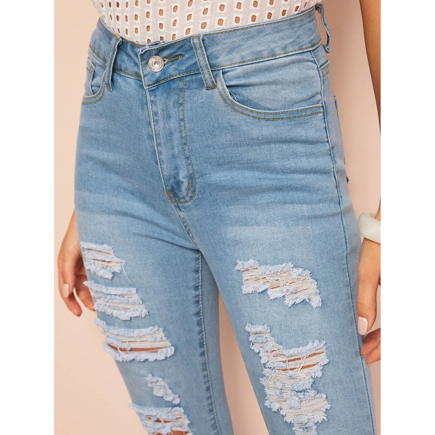 Bleach Dye Ripped Jeans