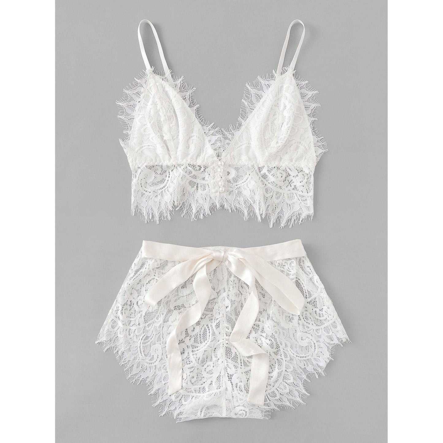 White Ribbon Lace Lingerie Set