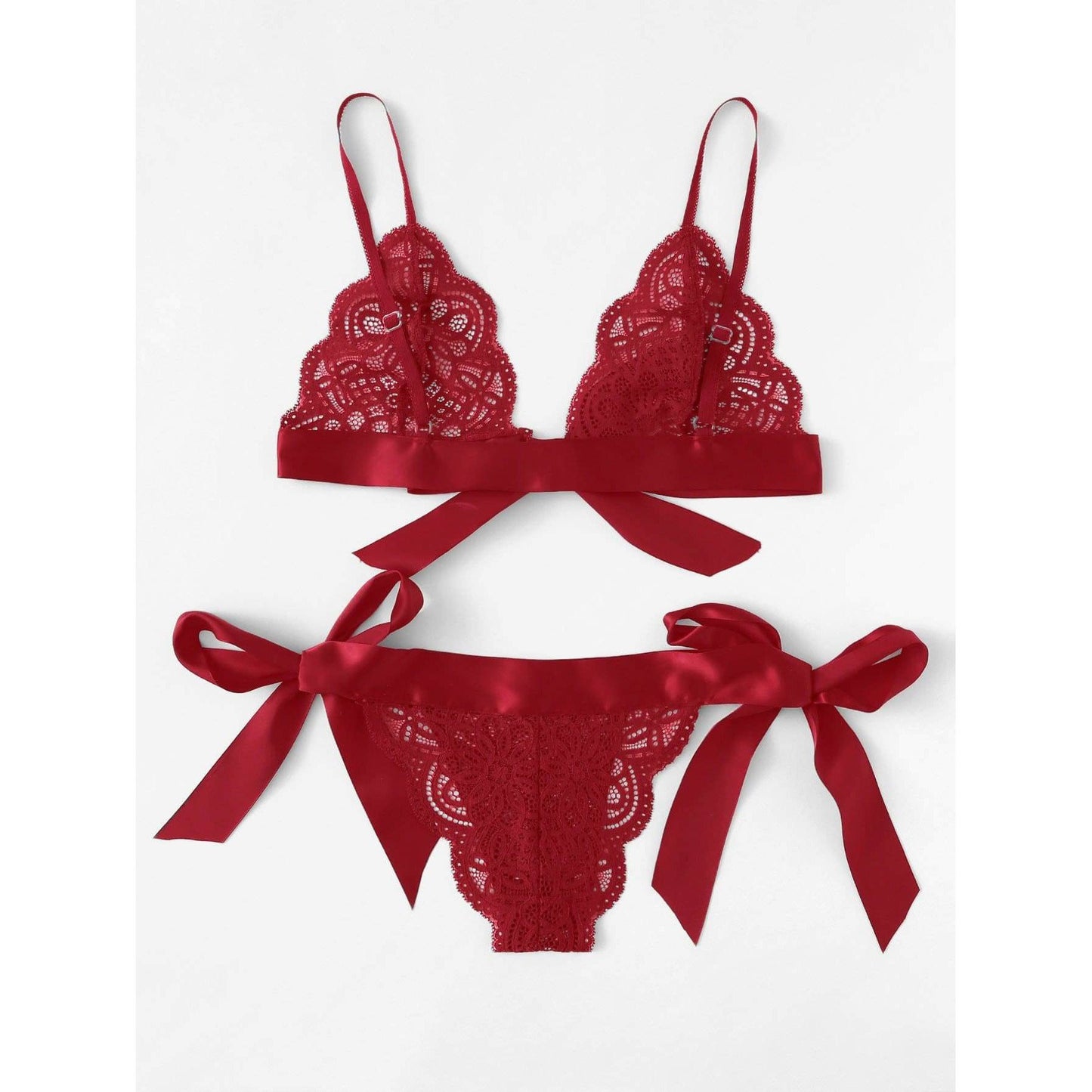 Scalloped Trim Ribbon Lingerie Set