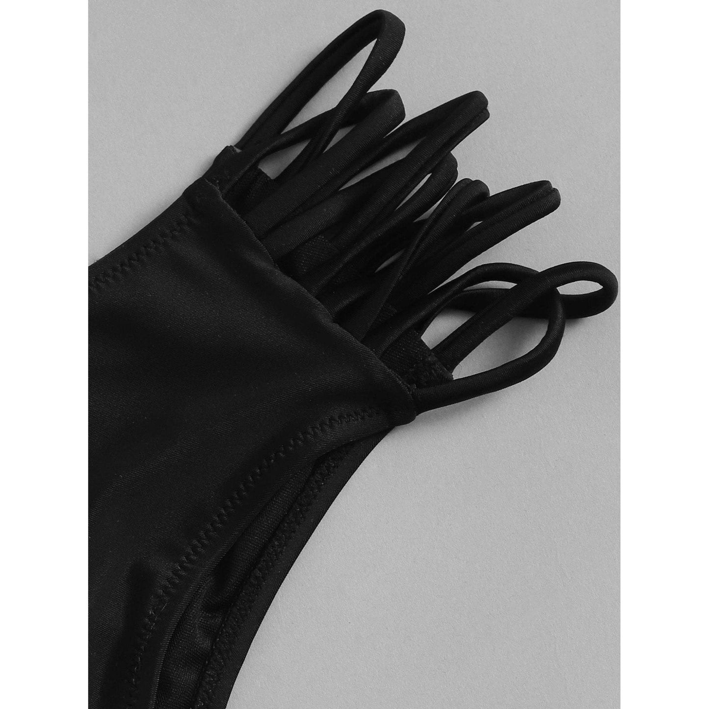 Black Palm Bandeau Bikini Set