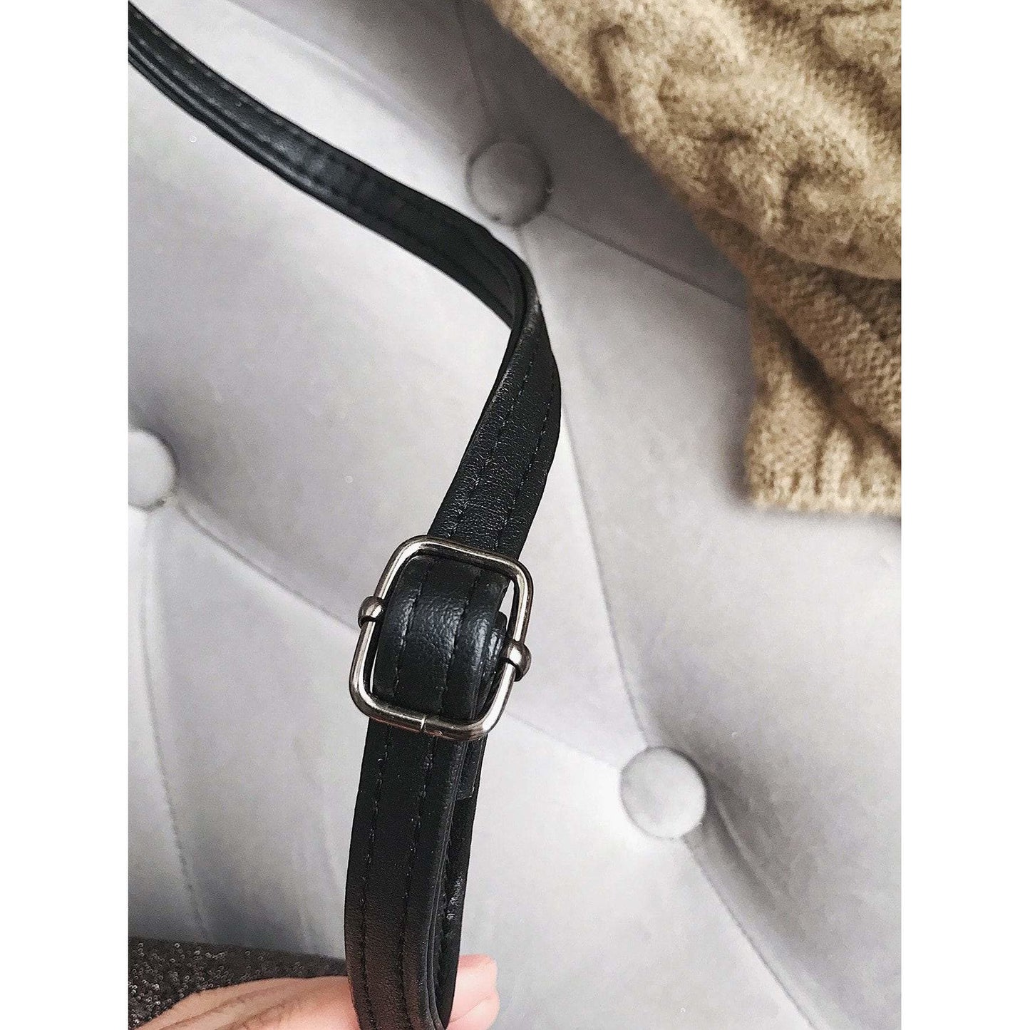 Ribbed Detail Glitter Shoulder Bag