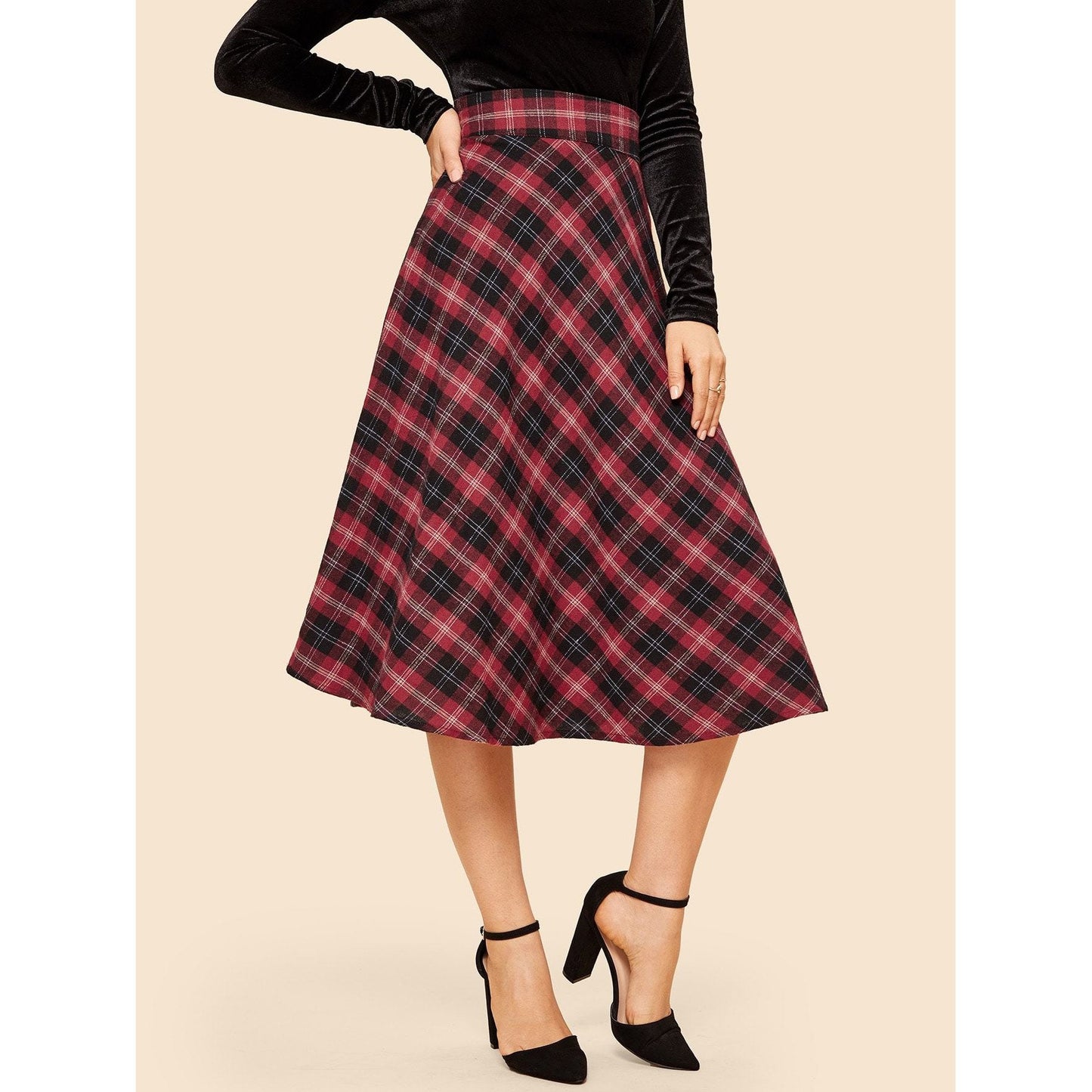 High Waist Plaid Skirt
